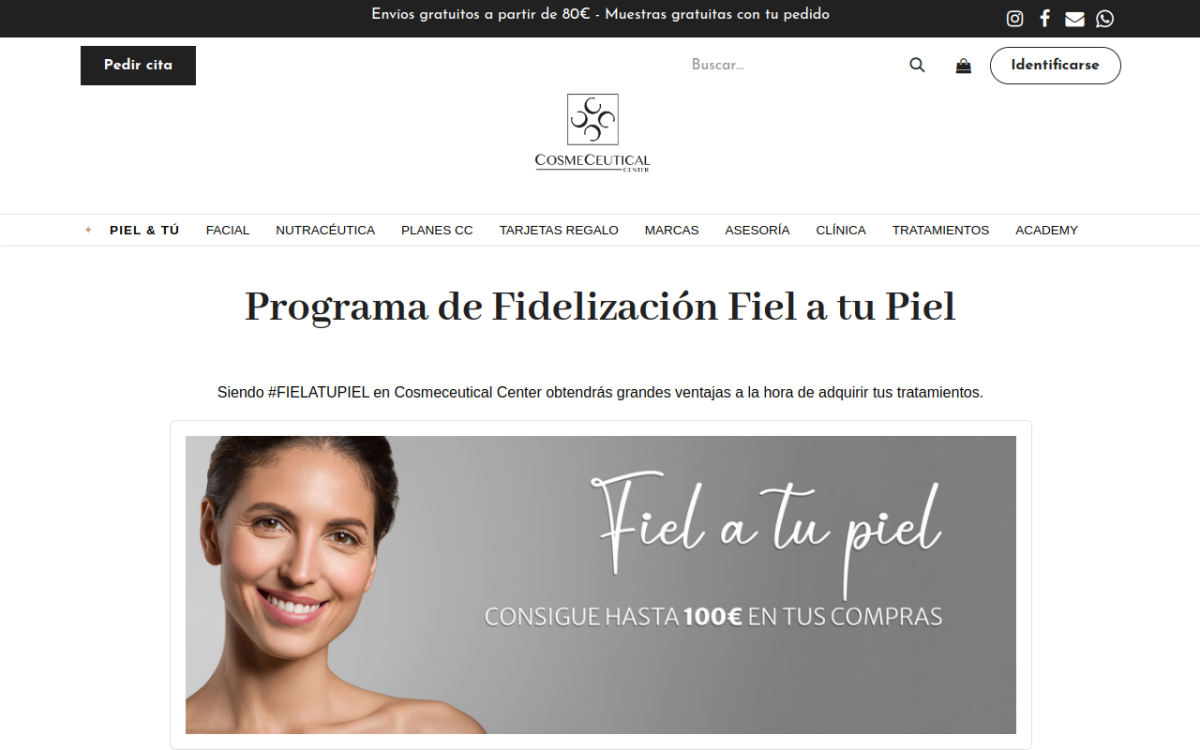 Programa de fidelización Fiel a tu piel en la web de Cosmeceutical Center